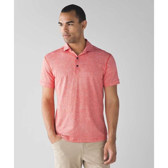Lululemon Men's Linen Texture Coral Short Sleeve Propel Polo Shirt Size Medium - Picture 1 of 8